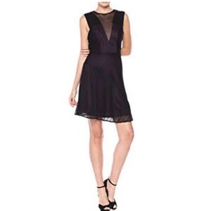 Guess Black and Purple Sheer Mesh Panel Mini Dress